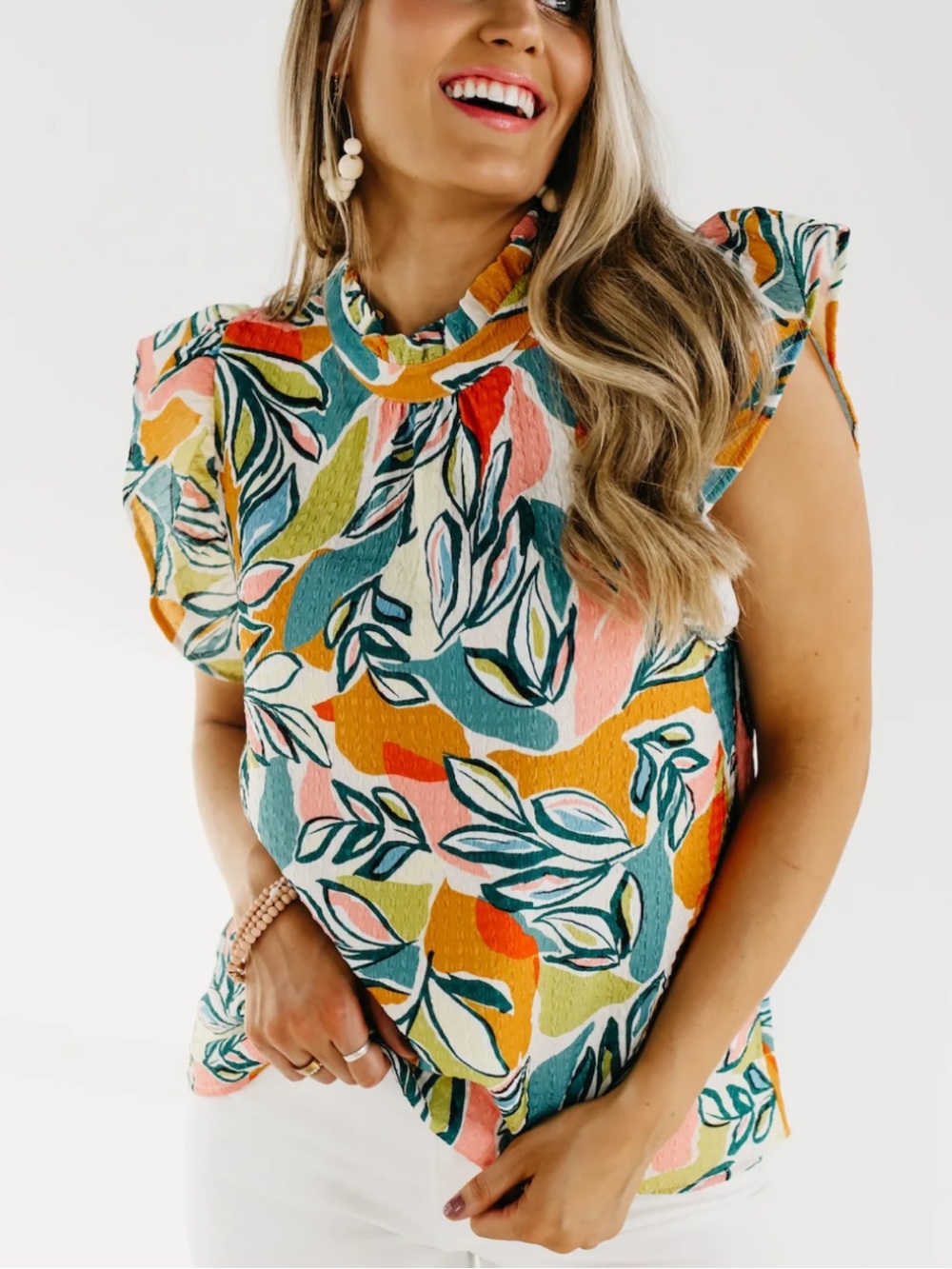 THML  Floral Print Blouse with Pink, blue, and Orange Accents